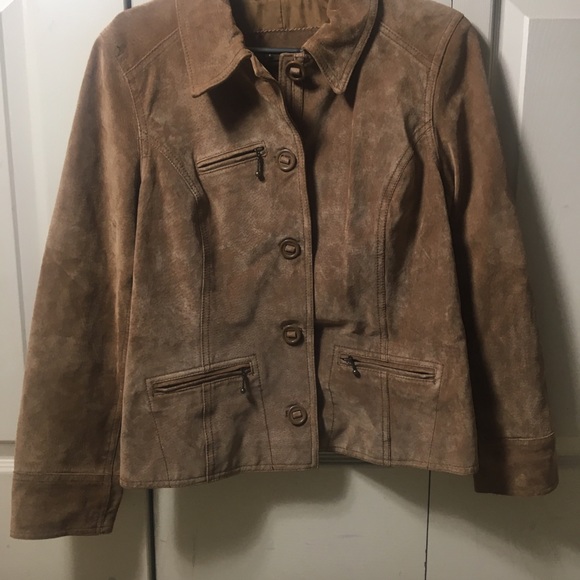 VTG Leather Jacket Suede Moto Brown Pockets Biker - Picture 8 of 13